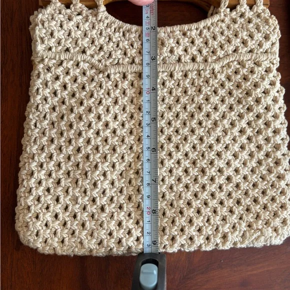 Cream Crochet Bag with Wooden Handle - Picture 7 of 7
